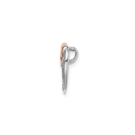 Sterling Silver Heart Pendant with Rose Gold Bow Accent and Textured Finish for Women