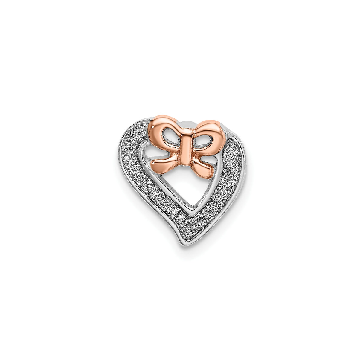 Sterling Silver Heart Pendant with Rose Gold Bow Accent and Textured Finish for Women
