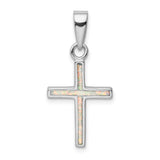 Sterling Silver Cross Pendant with Lab Created Opal Inlay, Minimalist Spiritual Design