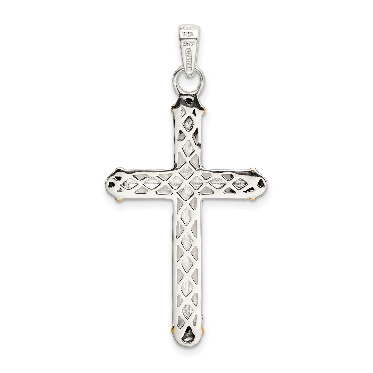 Gold Plated White Topaz Bail Antiqued Cross Charm Pendant in Real 925 Sterling Silver