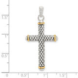 Gold Plated White Topaz Bail Antiqued Cross Charm Pendant in Real 925 Sterling Silver