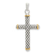 Gold Plated White Topaz Bail Antiqued Cross Charm Pendant in Real 925 Sterling Silver