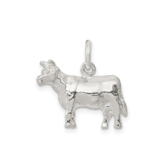 Sterling Silver Cow Charm Pendant, Realistic Farm Animal Design, Country Jewelry for Women or Unisex