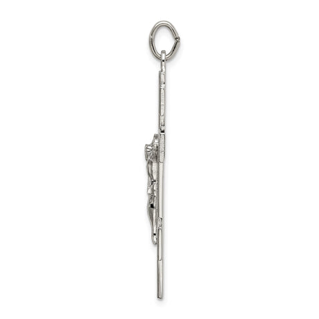 Sterling Silver Orthodox Cross Pendant with Dimensional Crucifix and Textured Design