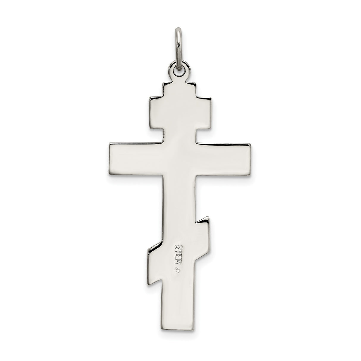 Polished Eastern Orthodox Cross Crucifix Charm Pendant in Real 925 Sterling Silver