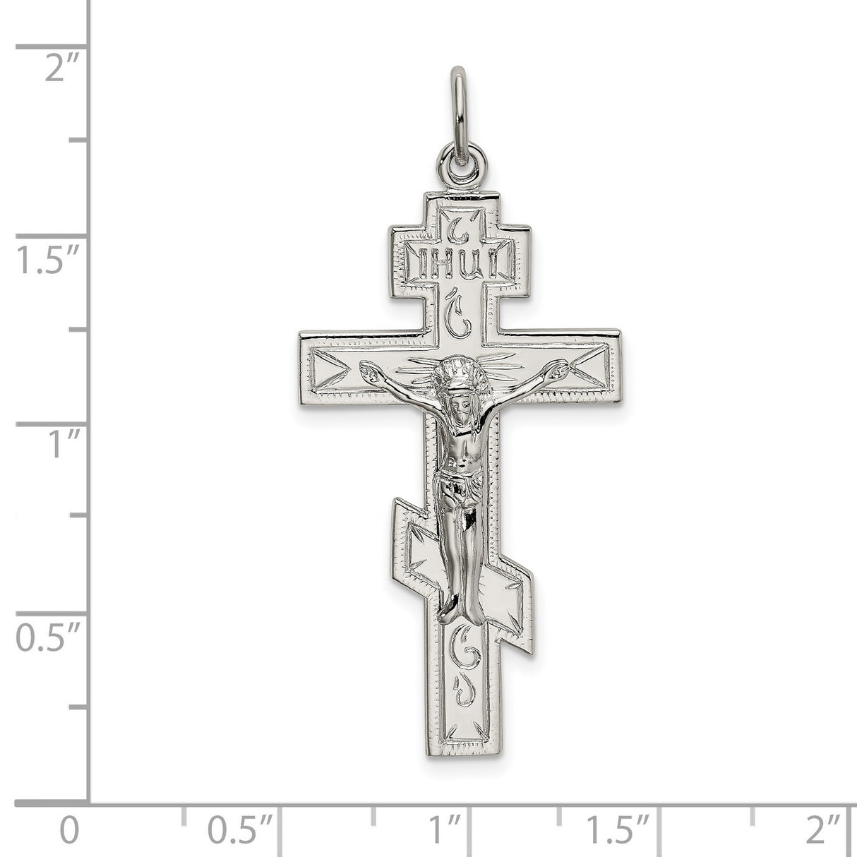 Polished Eastern Orthodox Cross Crucifix Charm Pendant in Real 925 Sterling Silver