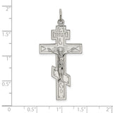 Polished Eastern Orthodox Cross Crucifix Charm Pendant in Real 925 Sterling Silver