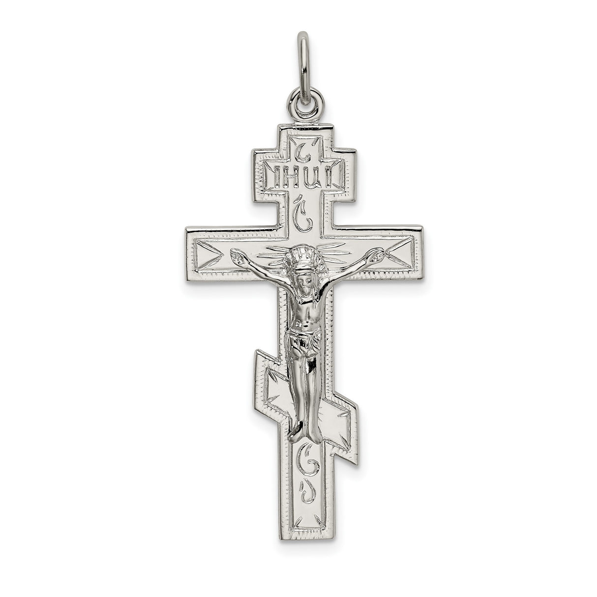 Polished Eastern Orthodox Cross Crucifix Charm Pendant in Real 925 Sterling Silver