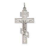 Polished Eastern Orthodox Cross Crucifix Charm Pendant in Real 925 Sterling Silver