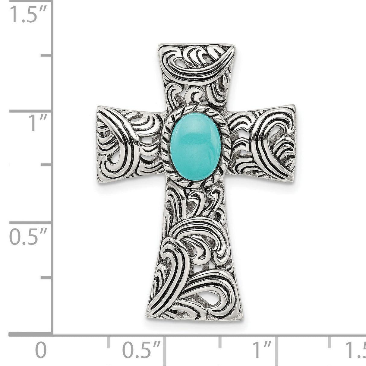 Antiqued Reconstituted Turquoise Cabochon Slide Charm Pendant in Real 925 Sterling Silver