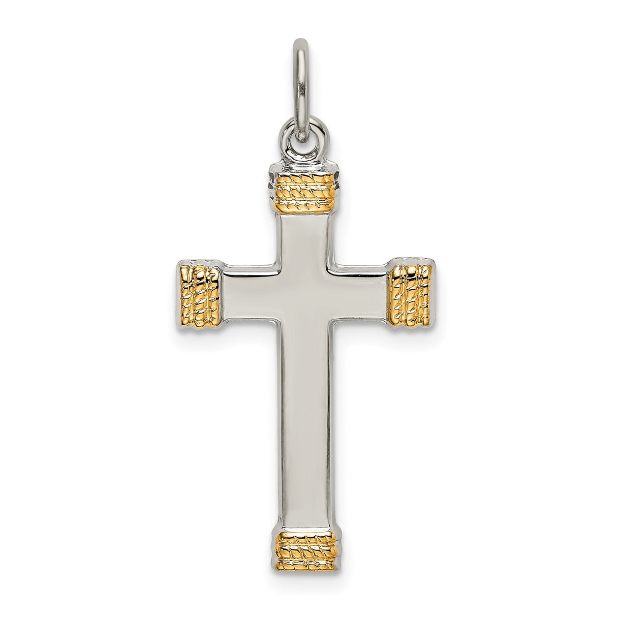Sterling Silver Two-Tone Cross Pendant with Rope Texture, Religious Unisex Design