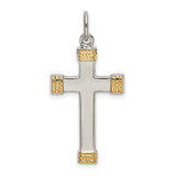 Sterling Silver Two-Tone Cross Pendant with Rope Texture, Religious Unisex Design