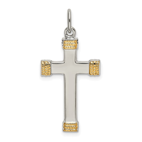 Sterling Silver Two-Tone Cross Pendant with Rope Texture, Religious Unisex Design