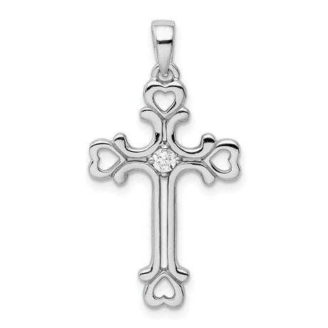 Sterling Silver Cross Pendant with Cubic Zirconia, Polished Openwork Faith-Inspired Design