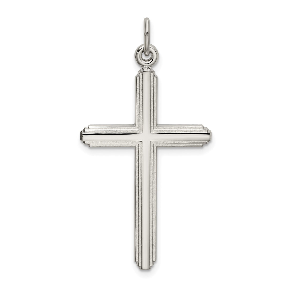 Sterling Silver Cross Pendant with Beveled Grooved Detail, Modern Minimalist Design for Men and Women