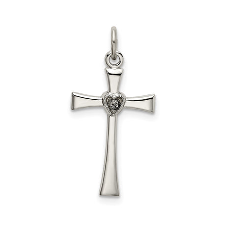 Sterling Silver Cross Pendant with Cubic Zirconia and Gold Accents, Heart Faith Religious Charm
