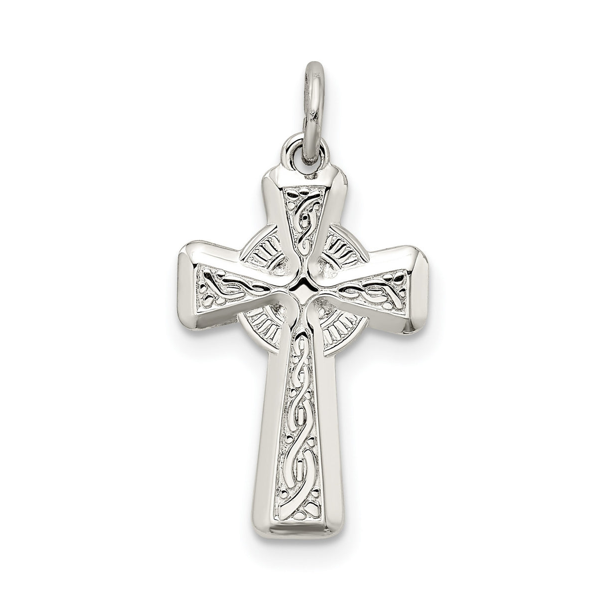 Sterling Silver Celtic Cross Pendant with Interwoven Design and Polished Beveled Edges