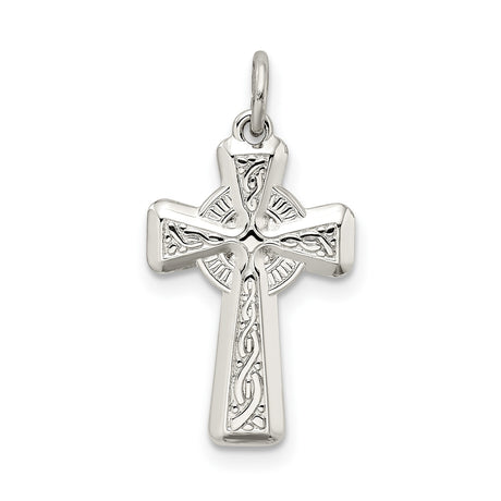 Sterling Silver Celtic Cross Pendant with Interwoven Design and Polished Beveled Edges