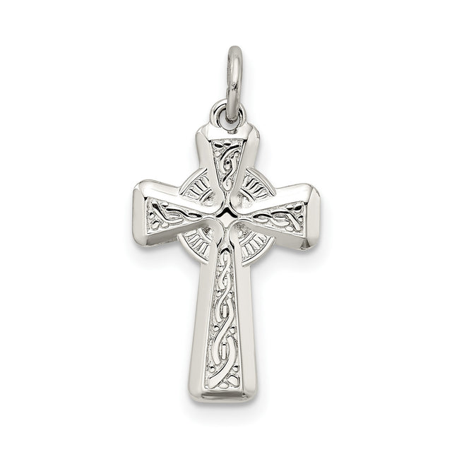 Sterling Silver Celtic Cross Pendant with Interwoven Design and Polished Beveled Edges