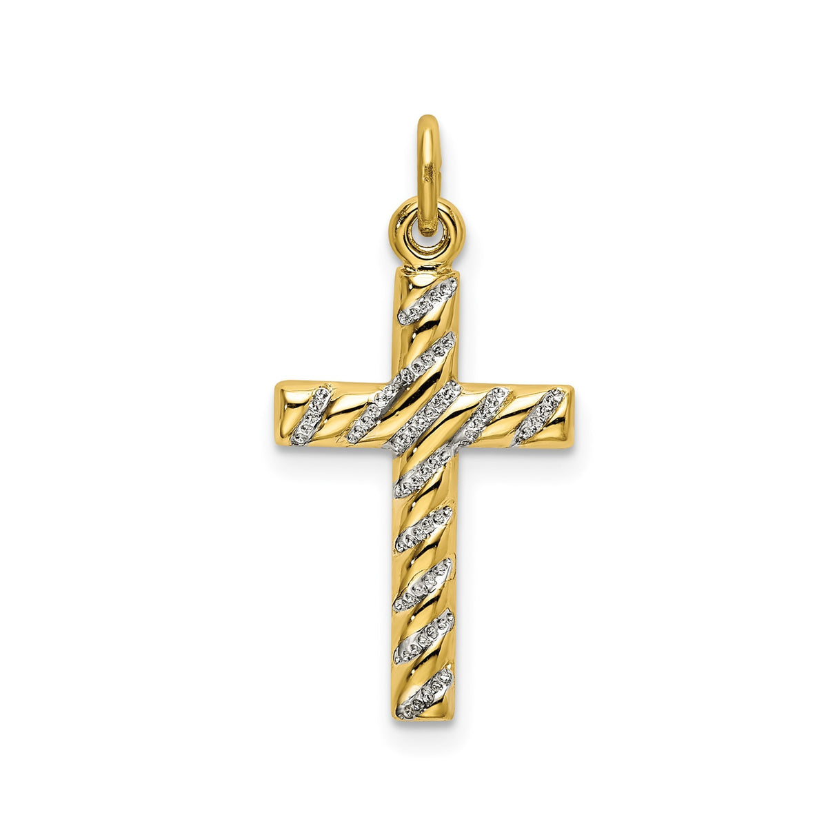 Sterling Silver Twisted Cross Pendant, Polished Finish with Rope Design, Religious Charm
