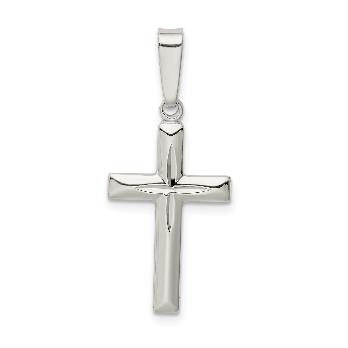 Sterling Silver Cross Pendant with Mirror Finish and Beveled Edge for Men and Women