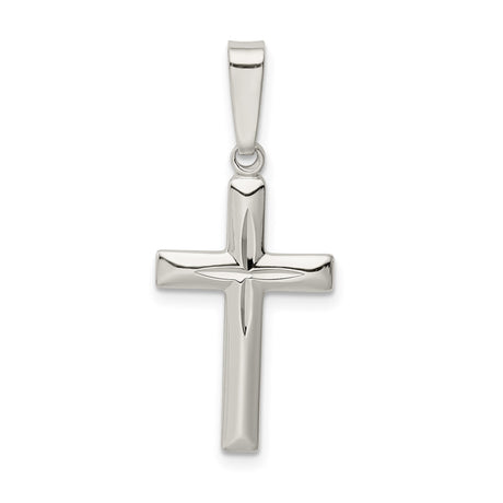 Sterling Silver Cross Pendant with Mirror Finish and Beveled Edge for Men and Women