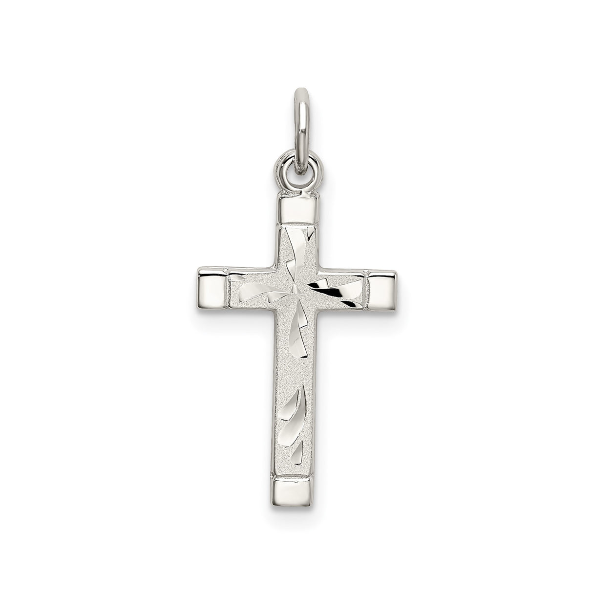 Sterling Silver Cross Pendant with Textured Satin Finish, Modern Geometric Design