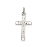 Sterling Silver Cross Pendant with Textured Satin Finish, Modern Geometric Design