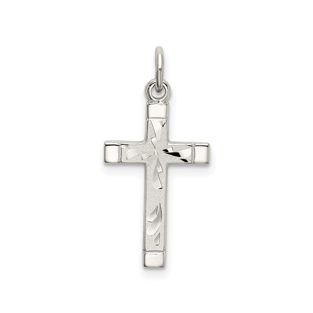 Sterling Silver Cross Pendant with Textured Satin Finish, Modern Geometric Design