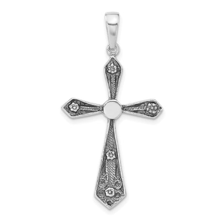 Sterling Silver Flared Cross Pendant with Etched Floral Detail, Vintage Artisan Style
