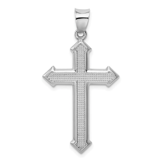 Sterling Silver Cross Pendant with Textured Design, High Polish Finish, Modern Faith Jewelry