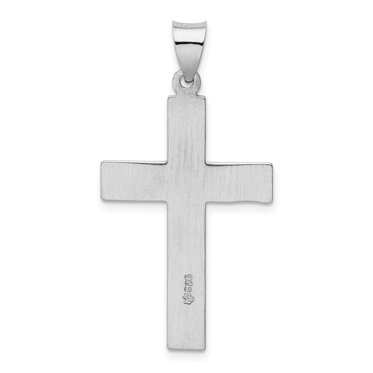 Sterling Silver Cross Pendant with Symmetrical Layered Design and Beveled Edge Charm