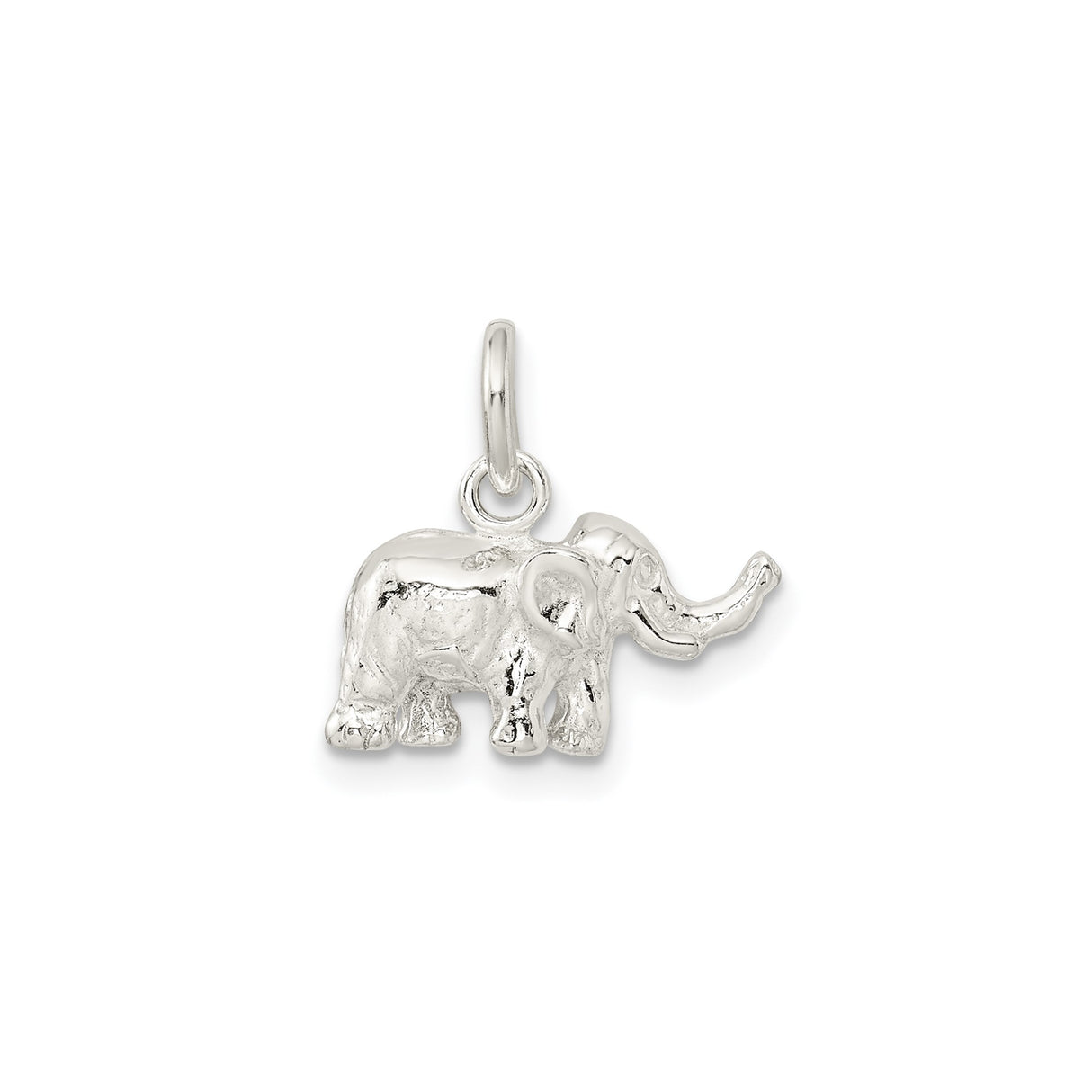 Sterling Silver Elephant Charm Pendant with Raised Trunk, Symbol of Good Luck and Strength