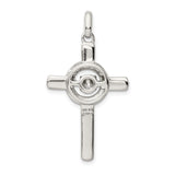 Sterling Silver Cross Pendant with Cubic Zirconia, Rope Texture and Halo Design