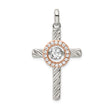Sterling Silver Cross Pendant with Cubic Zirconia, Rope Texture and Halo Design