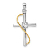 Sterling Silver Cross Pendant with Cubic Zirconia, Gold Tone Accents, Faith Jewelry for Men and Women