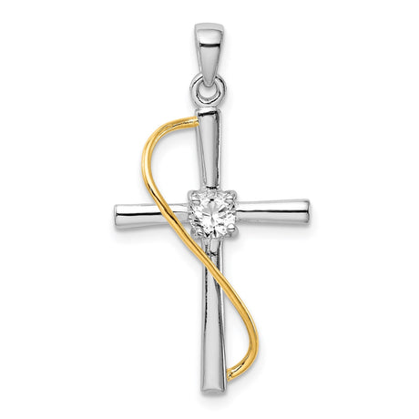 Sterling Silver Cross Pendant with Cubic Zirconia, Gold Tone Accents, Faith Jewelry for Men and Women