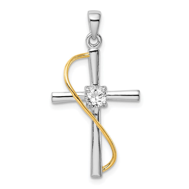 Sterling Silver Cross Pendant with Cubic Zirconia, Gold Tone Accents, Faith Jewelry for Men and Women