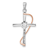 Sterling Silver Cross Pendant with Cubic Zirconia, Rose Gold Accents, Christian Jewelry for Men and Women