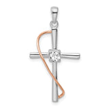 Sterling Silver Cross Pendant with Cubic Zirconia, Rose Gold Accents, Christian Jewelry for Men and Women