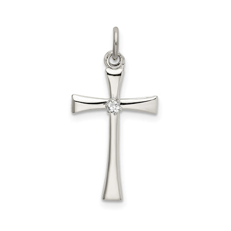 Sterling Silver Cross Pendant with Cubic Zirconia, Polished Minimalist Unisex Spiritual Jewelry