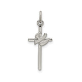 Sterling Silver Cross Pendant with Textured Dove, Satin Finish and Polished Details