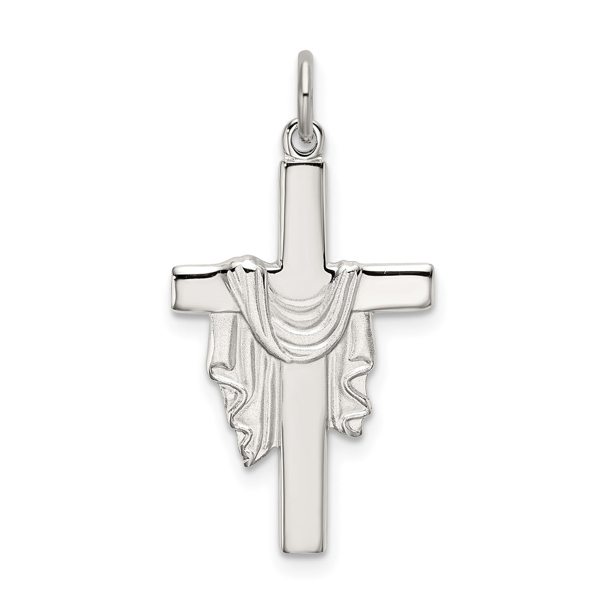 Sterling Silver Cross Pendant with Draped Satin Finish and Polished Detail for Men and Women