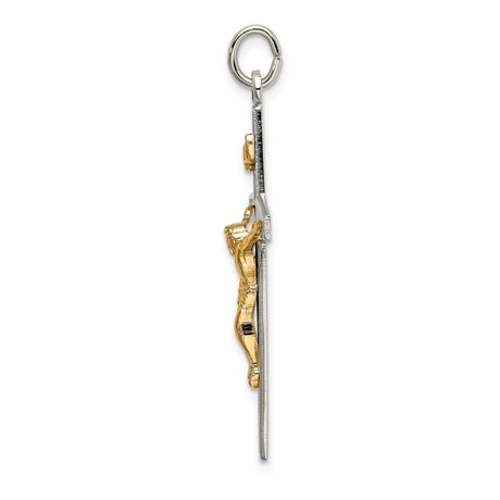 Sterling Silver Crucifix Cross Pendant with 14k Gold Jesus Figure, Religious Christian Style