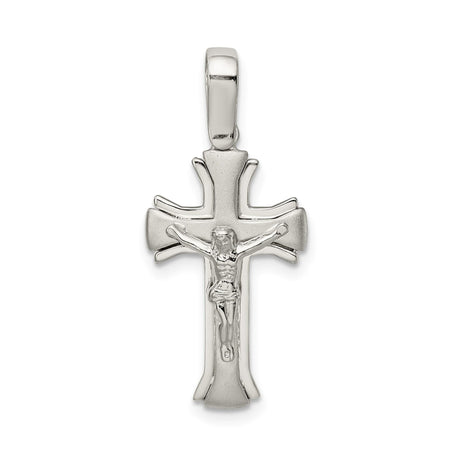 Sterling Silver Crucifix Cross Pendant with Satin and Polished Finish for Men and Women