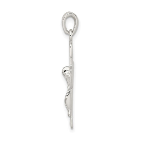 Sterling Silver Crucifix Cross Pendant with Textured and Polished Finish for Men and Women