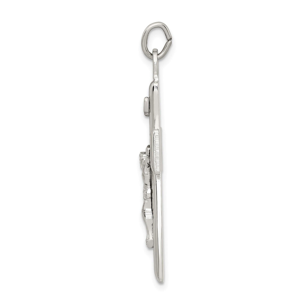 Sterling Silver Crucifix Pendant with Black Epoxy INRI Cross and High Relief Jesus