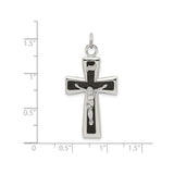 Sterling Silver Crucifix Pendant with Black Epoxy INRI Cross and High Relief Jesus
