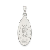 Sterling Silver Virgin Mary Pendant with Blue Enamel and Sapphire Accents, Oval Catholic Medal