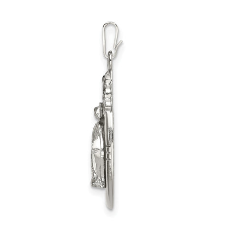 Sterling Silver Virgin Mary Oval Pendant with Halo and Clear Crystal Accents